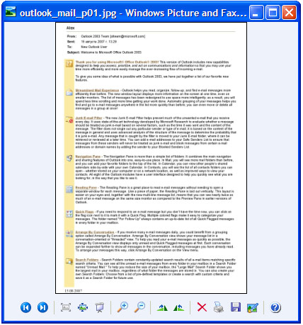 Windows画像とFAXビューアで開かれた変換電子メール。