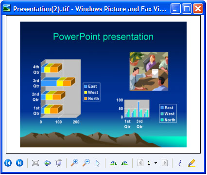 Windows画像とFAXビューアで開かれた変換プレゼンテーション。
